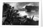 British troops on riverbank prepared for German advance, Belgium, First World War by Anonymous