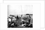 Company of German scouts receiving telephone instructions, First World War by Anonymous