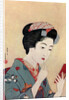 A Japanese woman using a beni brush to paint her lips by Hashiguchi Goyo