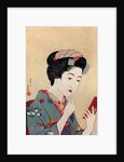 A Japanese woman using a beni brush to paint her lips by Hashiguchi Goyo