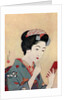 A Japanese woman using a beni brush to paint her lips by Hashiguchi Goyo