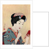 A Japanese woman using a beni brush to paint her lips by Hashiguchi Goyo