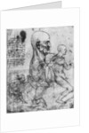 Profile of a man's head and studies of two riders by Leonardo Da Vinci