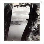 Mount Fuji, seen from the northwest, through pines at Lake Motosu, Japan by Underwood & Underwood