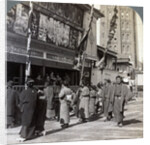 Watching a free show on Theatre Street, looking north to Asakusa Tower, Tokyo, Japan by Underwood & Underwood