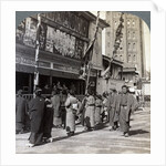 Watching a free show on Theatre Street, looking north to Asakusa Tower, Tokyo, Japan by Underwood & Underwood