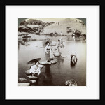 Women crossing the lake on stepping stones, Suizen-ji Garden, Kumamoto, Japan by Underwood & Underwood