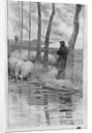 A shepherd with his flock by a river by Robert Hermann Sterl