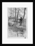 A shepherd with his flock by a river by Robert Hermann Sterl