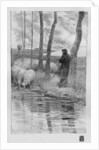 A shepherd with his flock by a river by Robert Hermann Sterl