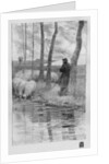 A shepherd with his flock by a river by Robert Hermann Sterl