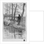 A shepherd with his flock by a river by Robert Hermann Sterl