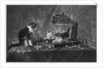 Cats playing with a chessboard by Goupil and Co