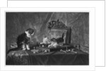 Cats playing with a chessboard by Goupil and Co