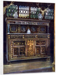 Carved and inlaid oak court cupboard by Edwin Foley