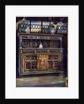 Carved and inlaid oak court cupboard by Edwin Foley