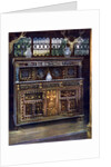 Carved and inlaid oak court cupboard by Edwin Foley