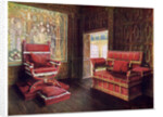 Upholstered chair and couch with adjustable ends by Edwin Foley