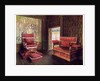 Upholstered chair and couch with adjustable ends by Edwin Foley