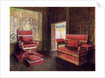 Upholstered chair and couch with adjustable ends by Edwin Foley