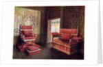 Upholstered chair and couch with adjustable ends by Edwin Foley