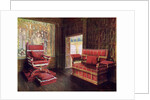 Upholstered chair and couch with adjustable ends by Edwin Foley