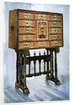 Vargueno cabinet of chestnut, ivory and other materials by Edwin Foley
