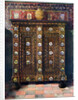 Walnut kas inlaid and with painted medallions of Delft ware by Edwin Foley
