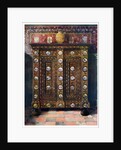 Walnut kas inlaid and with painted medallions of Delft ware by Edwin Foley