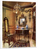 Panelling, mirror frame, walnut table and chair, Charles Wesley's walnut high case clock by Edwin Foley