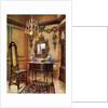 Panelling, mirror frame, walnut table and chair, Charles Wesley's walnut high case clock by Edwin Foley