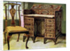 Walnut inlaid writing table by Edwin Foley