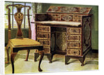 Walnut inlaid writing table by Edwin Foley