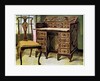 Walnut inlaid writing table by Edwin Foley