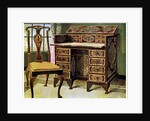 Walnut inlaid writing table by Edwin Foley