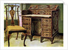 Walnut inlaid writing table by Edwin Foley