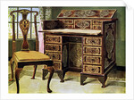 Walnut inlaid writing table by Edwin Foley