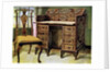 Walnut inlaid writing table by Edwin Foley
