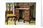 Walnut inlaid writing table by Edwin Foley