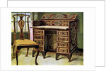 Walnut inlaid writing table by Edwin Foley