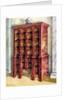 Red and gilt lacquer double chest of drawers by Edwin Foley