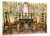 Black lacquer settee, chairs and table and red lacquer mirror by Edwin Foley