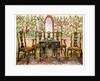 Black lacquer settee, chairs and table and red lacquer mirror by Edwin Foley