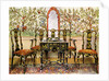 Black lacquer settee, chairs and table and red lacquer mirror by Edwin Foley