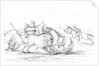 Buffalo attacking a cowboy on a horse by Myers and Co
