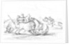 Buffalo attacking a cowboy on a horse by Myers and Co