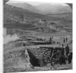 Japanese batteries firing on Russian forts, Siege of Port Arthur, Russo-Japanese War by Underwood & Underwood