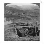 Japanese batteries firing on Russian forts, Siege of Port Arthur, Russo-Japanese War by Underwood & Underwood