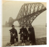 Men in Highland dress in front of the Forth Bridge, Scotland by Underwood & Underwood
