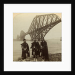 Men in Highland dress in front of the Forth Bridge, Scotland by Underwood & Underwood
